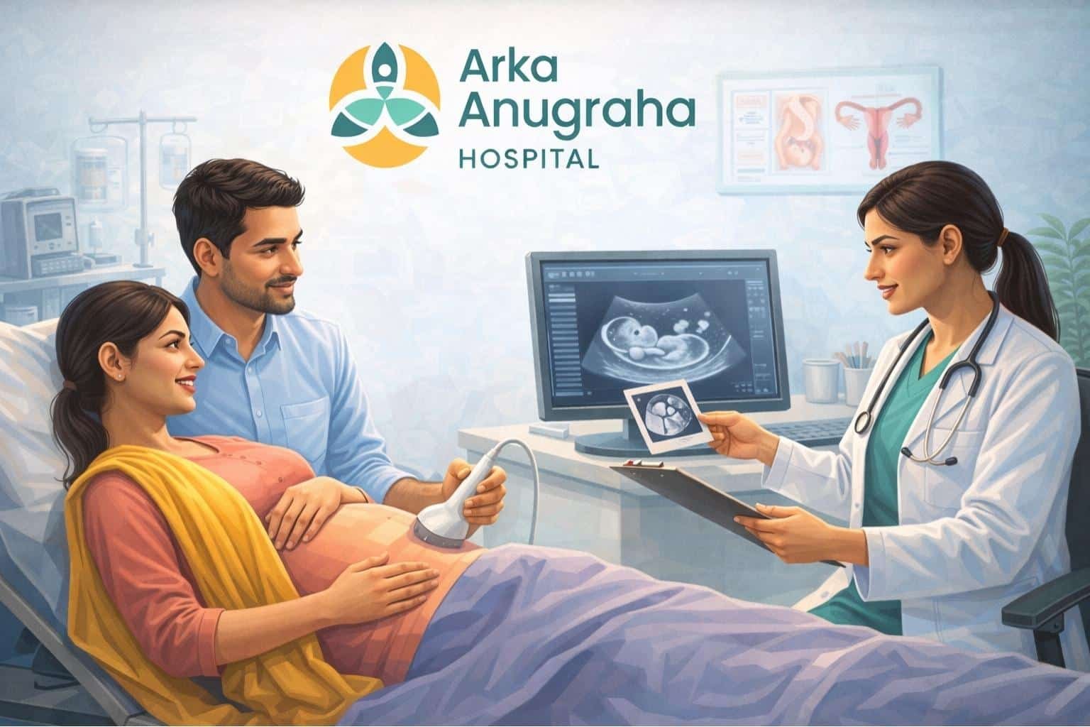 Antenatal checkup conducted at an antenatal hospital in Bangalore