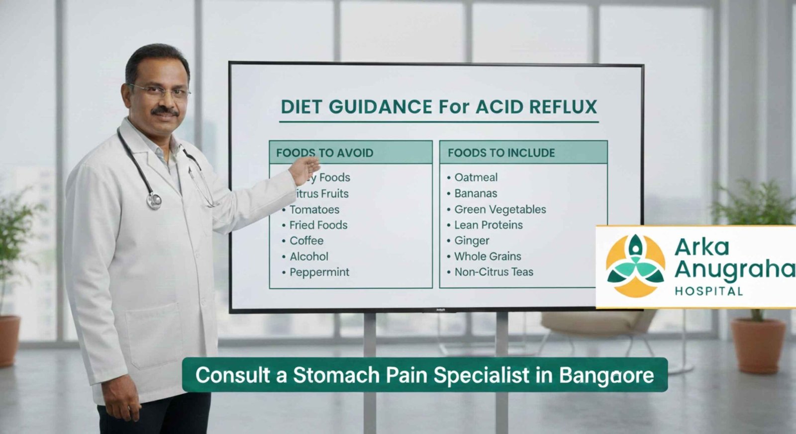 Diet guidance for acid reflux by a stomach pain doctor in Bangalore