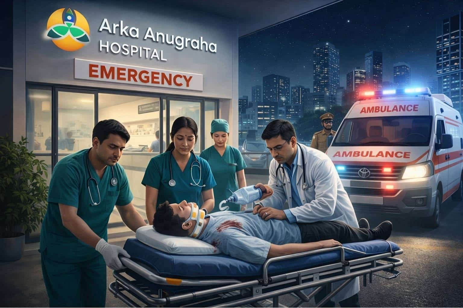 Emergency trauma care provided at a trauma care hospital in Banagalore