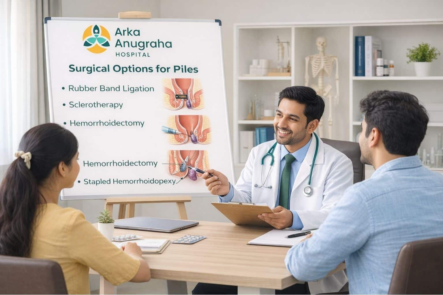 Doctor explaining piles surgery in Bangalore and operation types