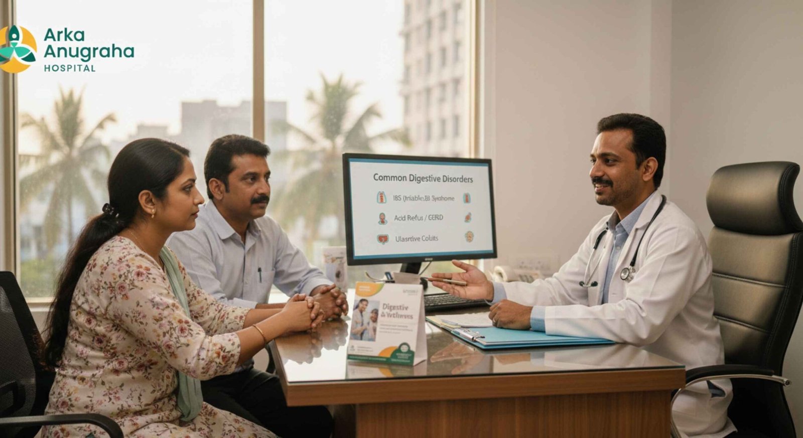 Gastroenterologist in Bangalore explaining digestive disorders to a patient
