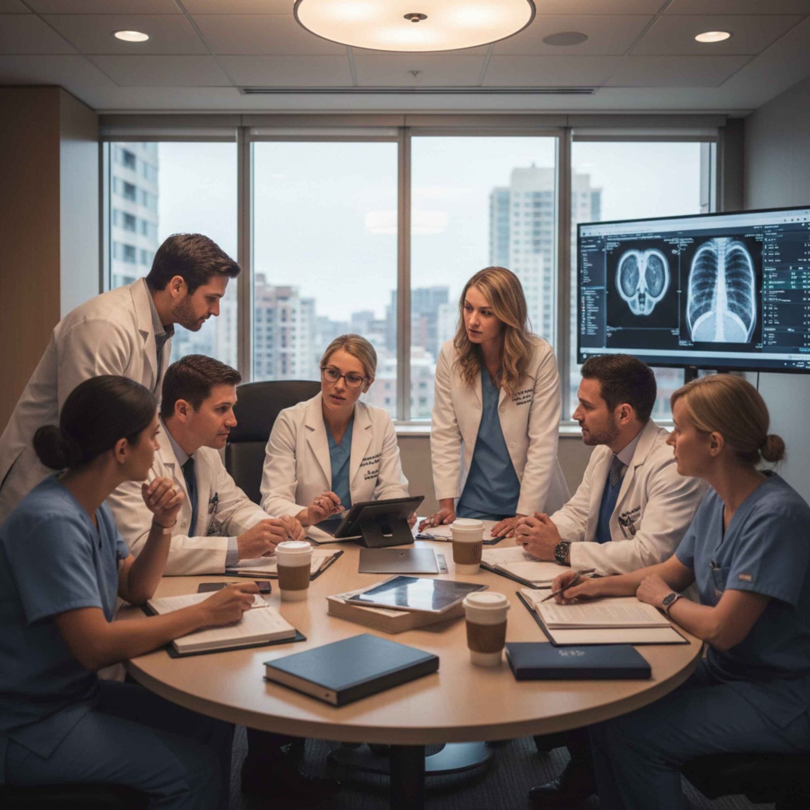 Multidisciplinary oncology team discussion