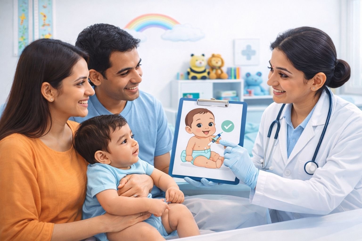 Painless vaccination for babies in a child-friendly hospital setting