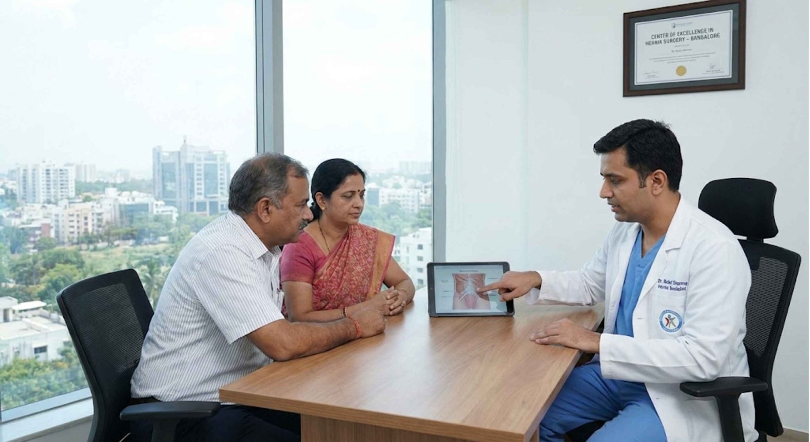 Patient consultation at the best hospital for hernia surgery in Bangalore