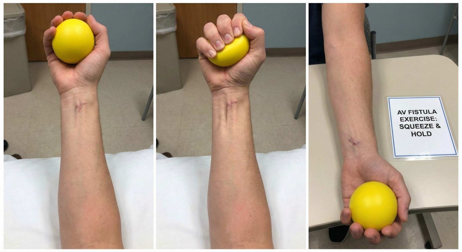 Ball squeeze exercise technique to help AV fistula maturation