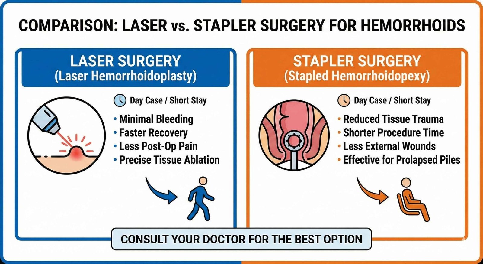 Comparison of laser surgery for piles and stapler surgery for hemorrhoids