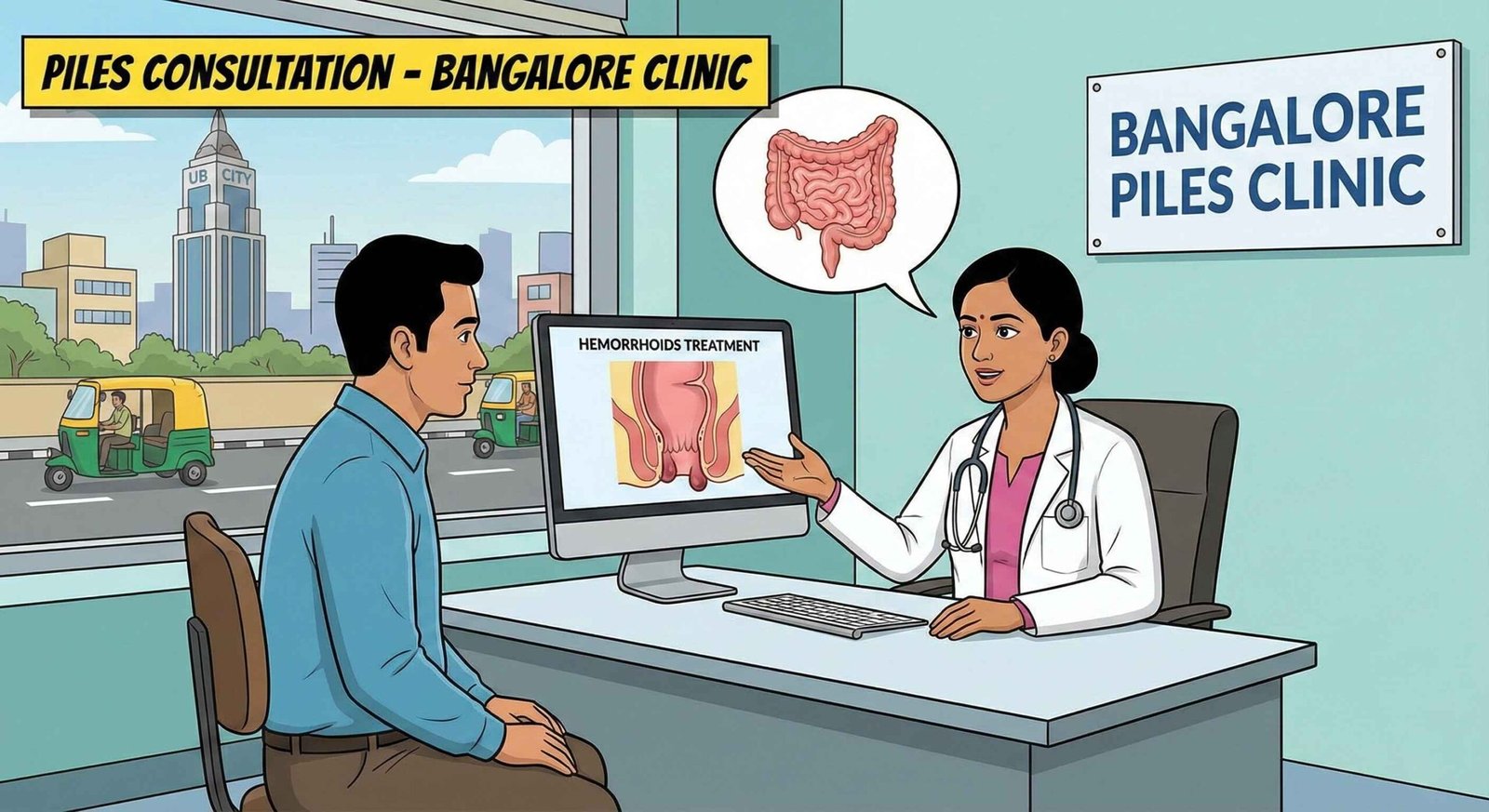 Lady doctor providing consultation for piles treatment in a piles clinic in Bangalore
