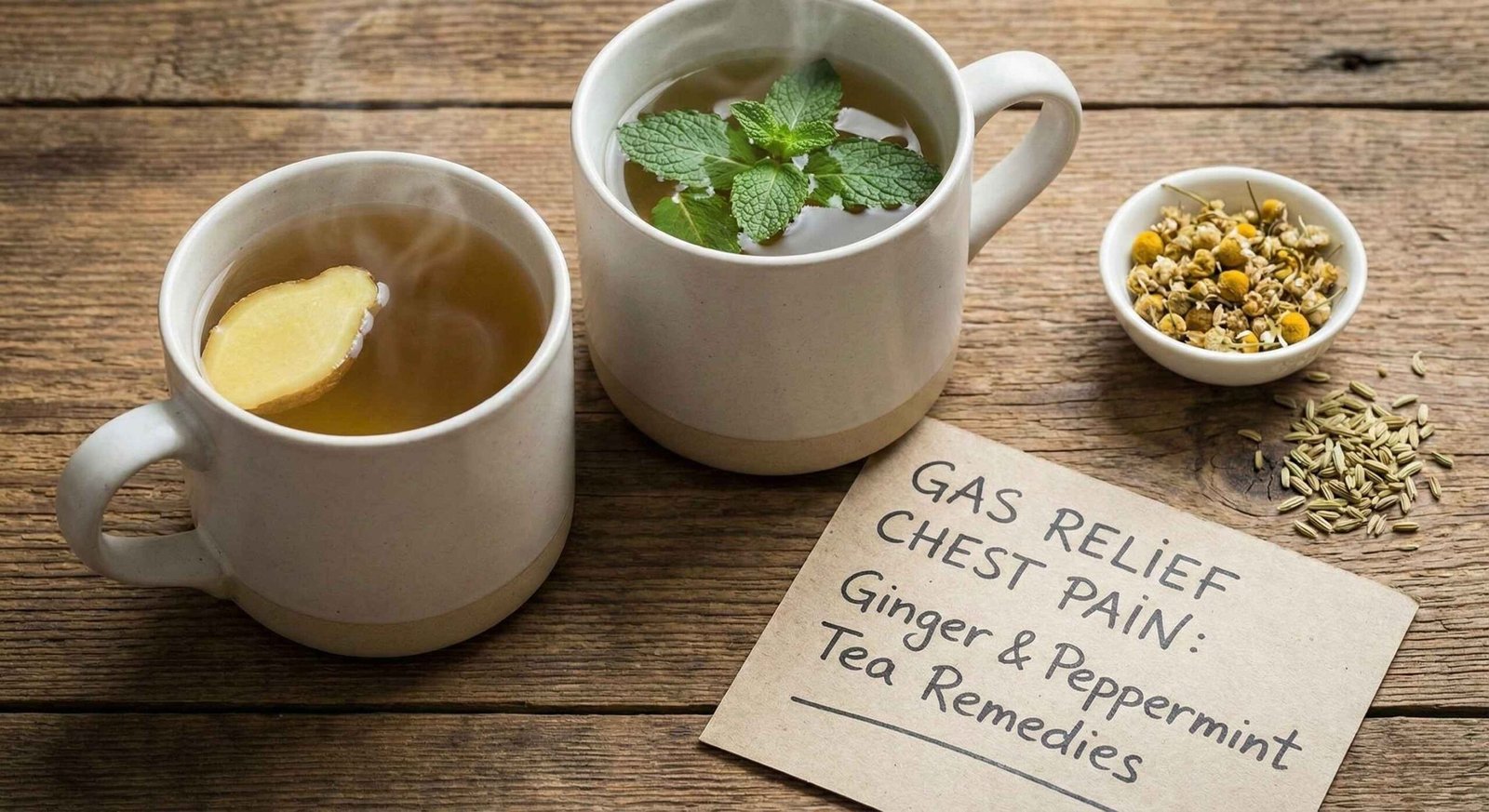 Herbal tea remedies like ginger and peppermint for how to get rid of chest pain due to gas