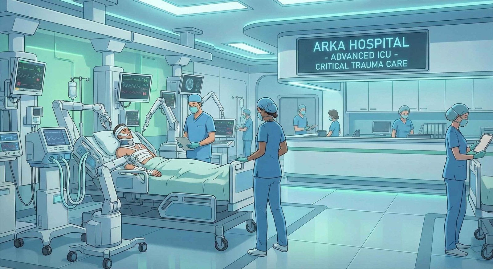 Advanced Intensive Care Unit ICU at Arka Hospital for critical trauma care patients