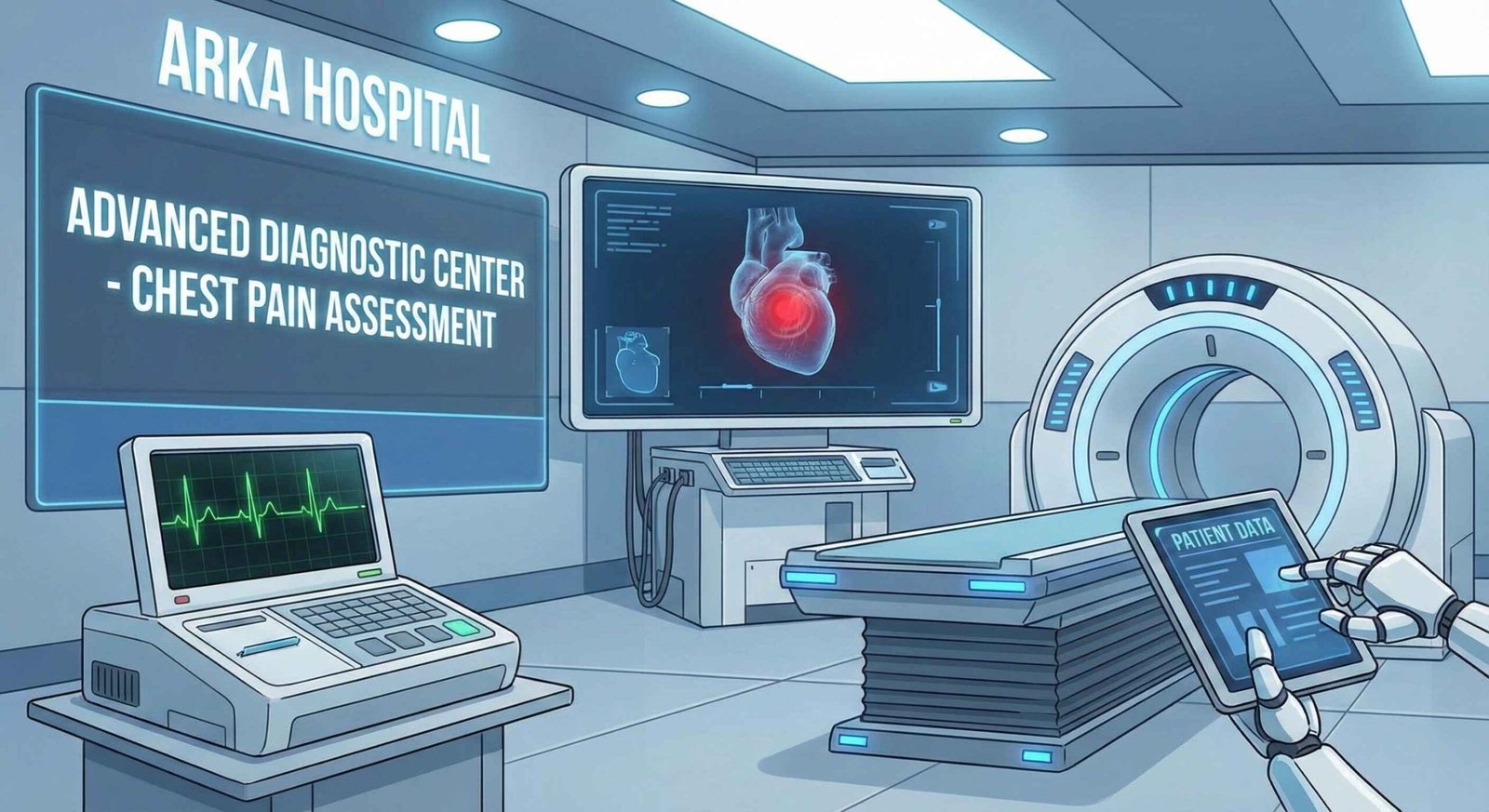 Advanced diagnostic equipment at Arka Hospital for chest pain assessment