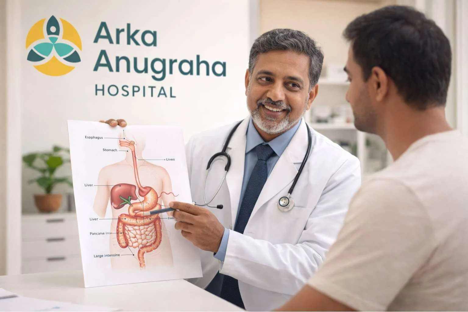 Doctor explaining digestive system to patient