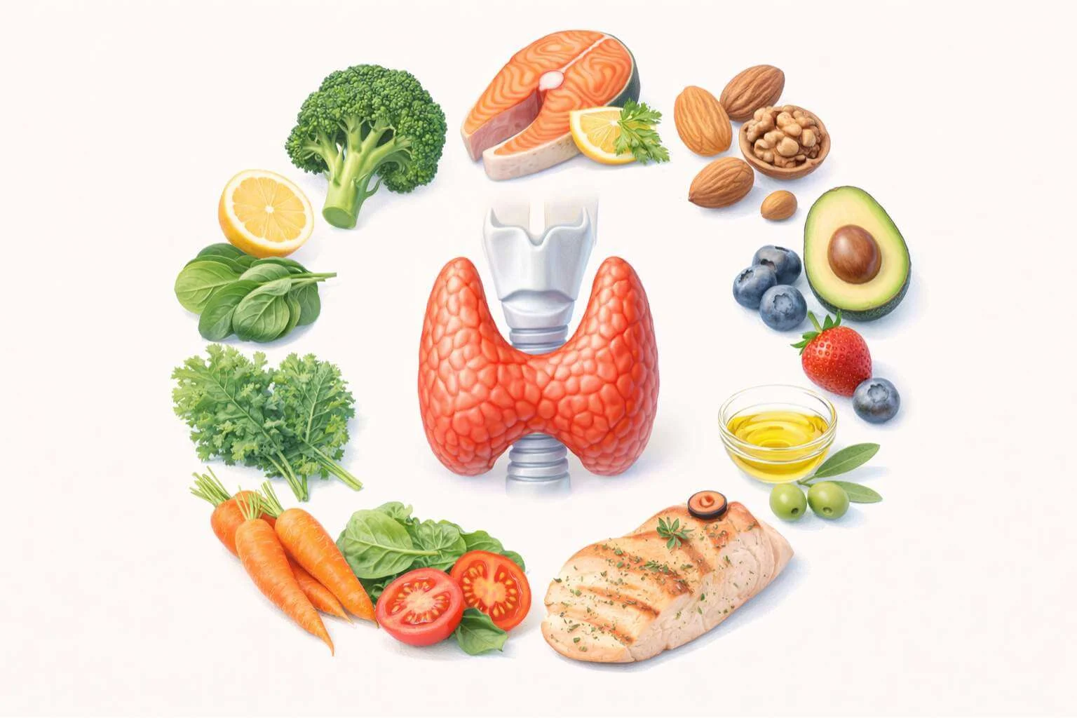 Thyroid and healthy foods circle
