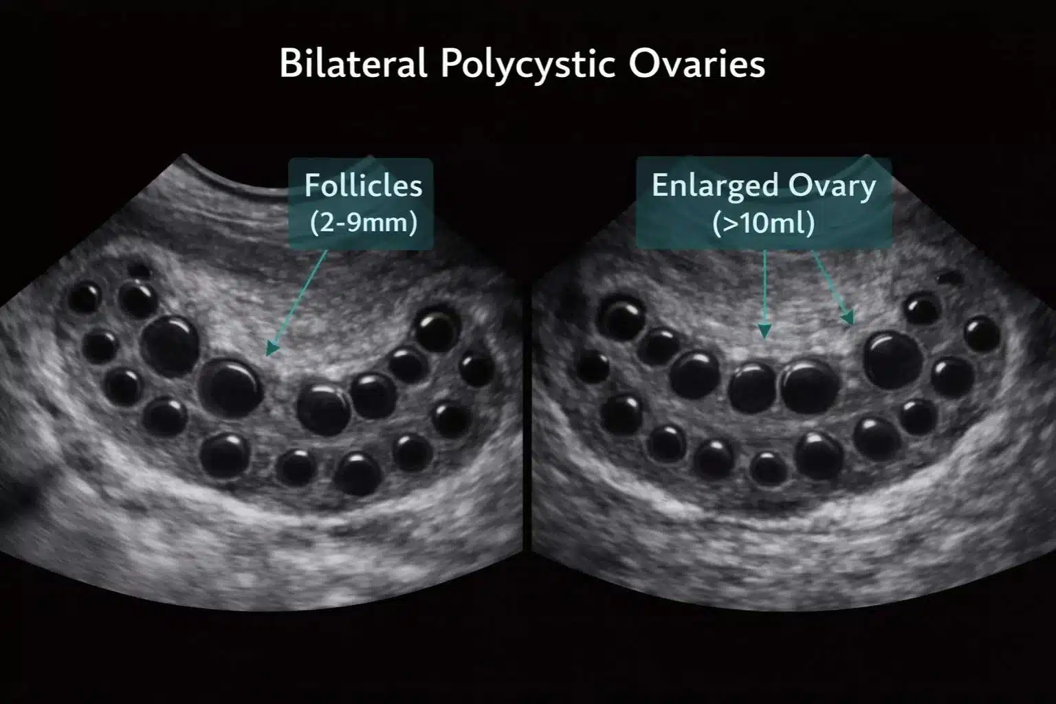 Bilateral polycystic ovaries ultrasound mockup