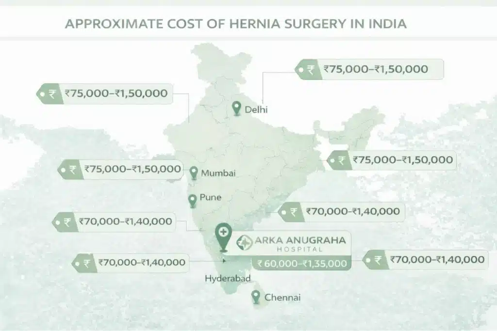 Hernia operation costs across Indian cities
