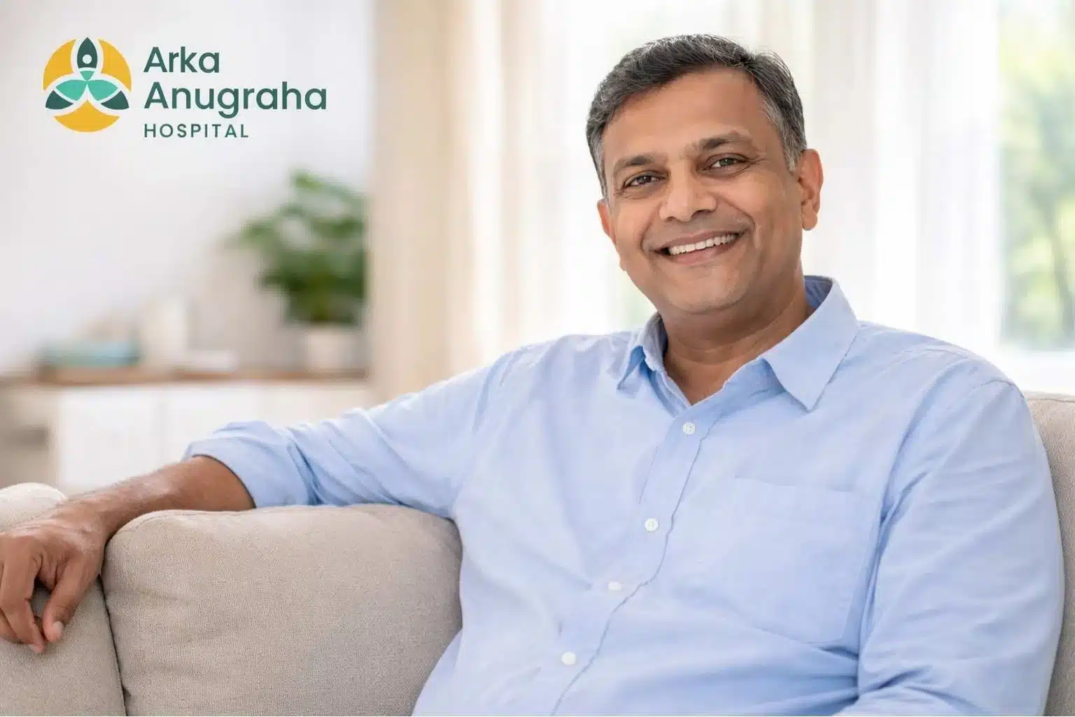 Happy patient recovered from hernia surgery at Arka Anugraha Hospital Bangalore
