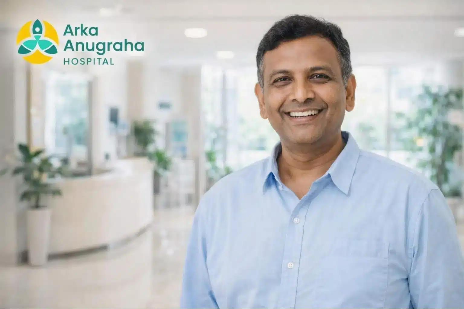 Happy recovered patient after laparoscopic hernia surgery at Arka Anugraha Hospital Bangalore