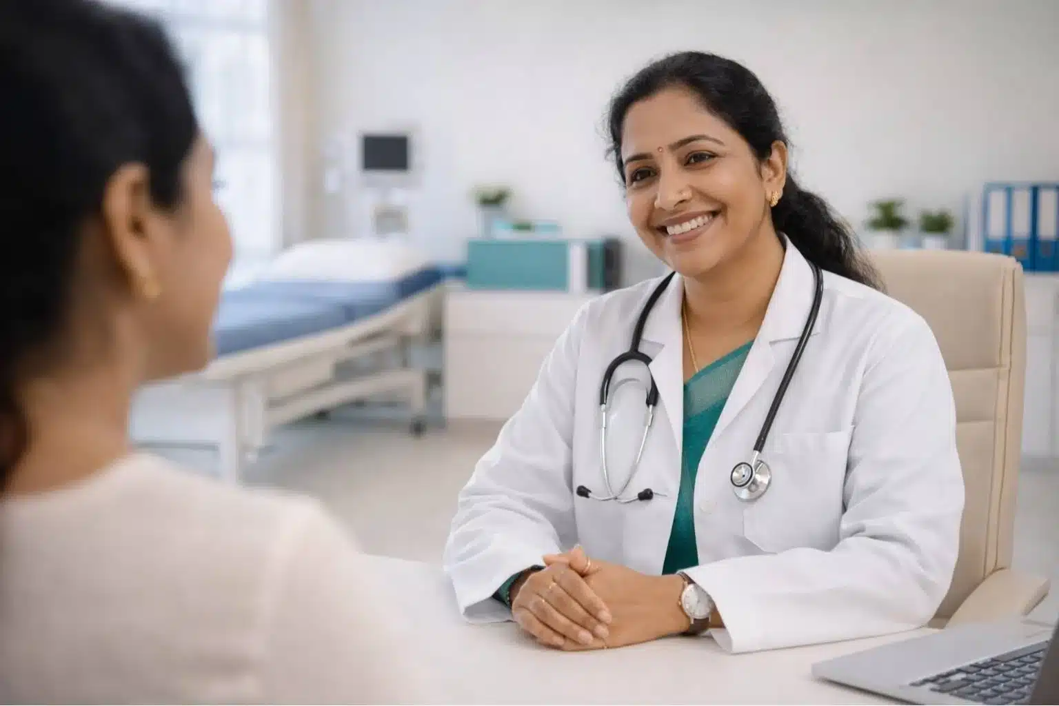 lady doctor for piles consulting with patient